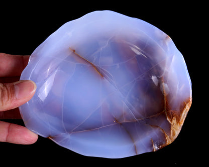 5.3" Blue Chalcedony Hand Carved Crystal Jewelry Tray Fruit Tray