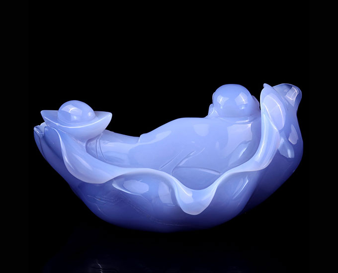 Gemstone 8.7" Blue Chalcedony Hand Carved Crystal Buddha Sculpture