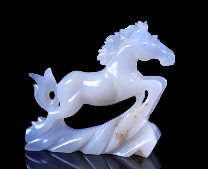 5.4" Blue Chalcedony Hand Carved Crystal Horse Sculpture
