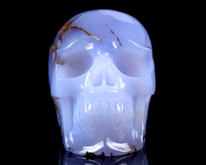 7.9" Blue Chalcedony Hand Carved Crystal Huge Realistic Skull Sculpture