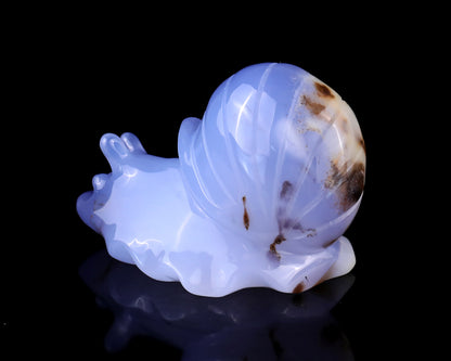 3.2" Blue Chalcedony Hand Carved Crystal Snail Sculpture