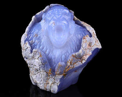 7.7" Blue Chalcedony Hand Carved Crystal Gorilla Sculpture