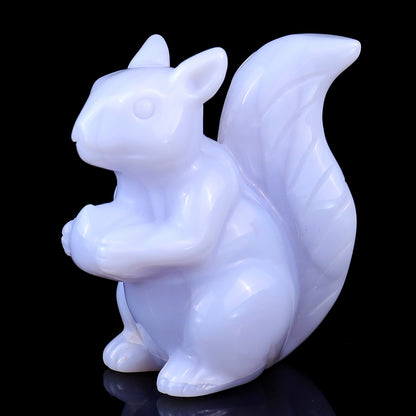2.9" Blue Chalcedony Hand Carved Crystal Squirrel Sculpture