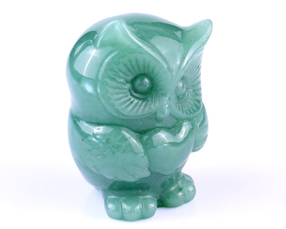 2.0" Green Aventurine Hand Carved Crystal Owl Sculpture