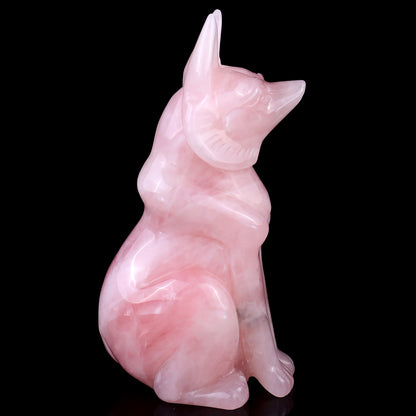 5.9" Rose Quartz Hand Carved Crystal Fox Sculpture