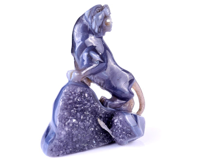 5.8" Geode Agate Hand Carved Crystal Tiger Sculpture