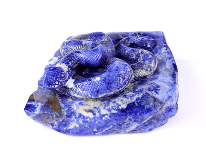 5.9" Sodalite Hand Carved Crystal Snake Sculpture