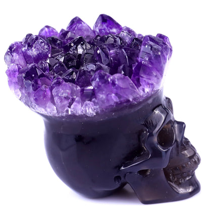 2.4" Amethyst Druse Agate Hand Carved Mineral Specimen Skull Sculpture