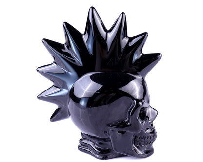 3.6" Black Obsidian Hand Carved Crystal Realistic Punk Skull Sculpture