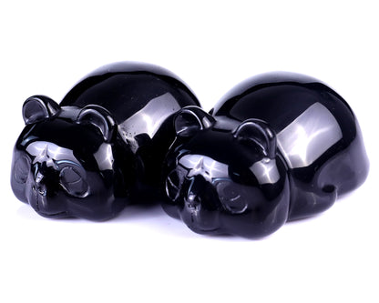 Natural Black Obsidian Hand Carved Crystal Panda Sculpture