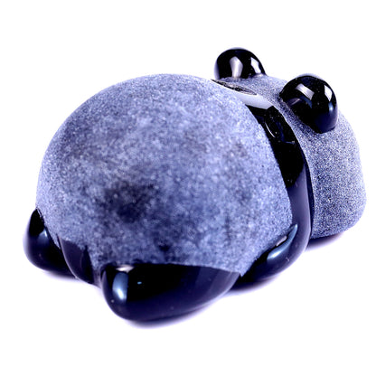 Cute 3.0" Black Obsidian Hand Carved Crystal Panda Sculpture