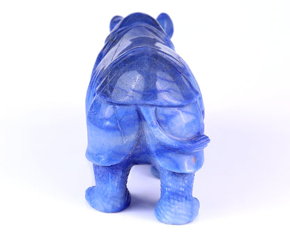 8.1" Blue Aventurine Hand Carved Crystal Rhinoceros Sculpture