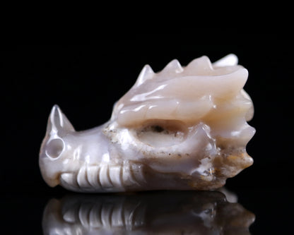 2.5" Chalcedony Hand Carved Crystal Dragon Skull Sculpture