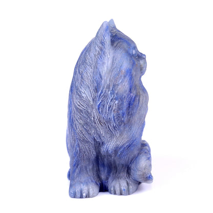 4.1" Blue Aventurine Hand Carved Crystal Persian Cat Sculpture