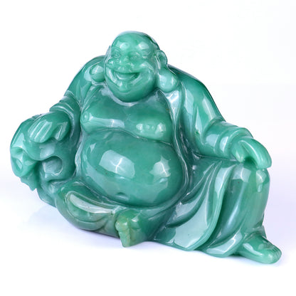 7.5" Green Aventurine Hand Carved Crystal Buddha Sculpture