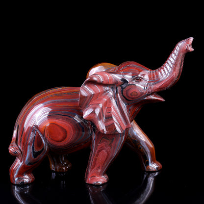 10.0" Tiger Iron Eye Hand Carved Crystal Elephant Sculpture