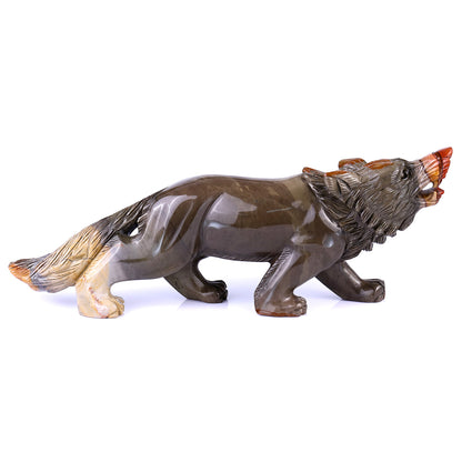 13.8" Colorful Jasper Hand Carved Crystal Wolf Sculpture