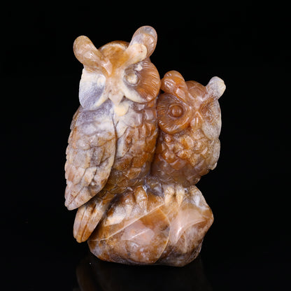 4.7" Chalcedony Hand Carved Crystal Owl Sculpture