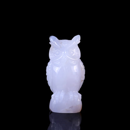 3.1" Blue Chalcedony Hand Carved Crystal Owl Sculpture