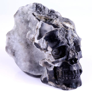 6.3" Geode Agate Hand Carved Mineral Specimen Skull Sculpture