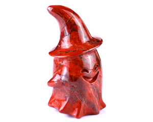 3.6” Natural Red Jasper Hand Carved Crystal Wizard Ghost Sculpture, Halloween Gift
