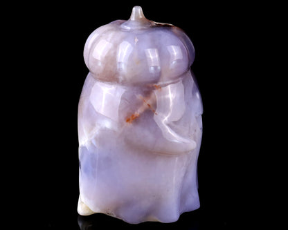3.0” Natural Chalcedony Hand Carved Crystal Pumpkin Ghost Sculpture, Halloween Gift