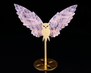 5.0" Rose Quartz Hand Carved Crystal Owl Wings Sculpture