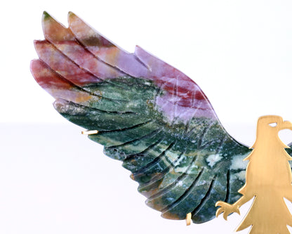 5.1" Indian Agate Hand Carved Crystal Eagle Wings Sculpture