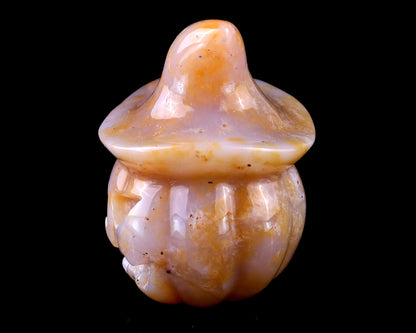 2.2” Natural Chalcedony Hand Carved Crystal Wizard Pumpkin Sculpture, Halloween Gift