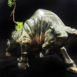Amazing 21.7kg Jiulong Jade Hand Carved Crystal Cattle Statue Home & Office Decor