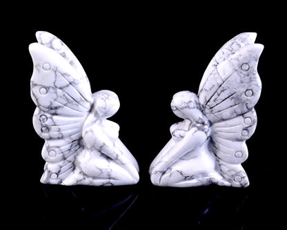 3.0" Howlite Hand Carved Crystal Flower Faerie Sculpture
