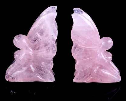 3.0" Rose Quartz Hand Carved Crystal Flower Faerie Sculpture