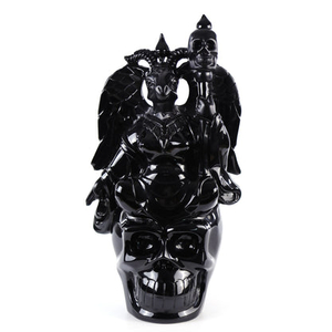 Unique 15.3" Black Obsidian Hand Carved Crystal Realistic Skull King Sculpture