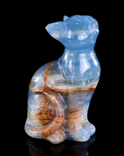 2.9" Natural Blue Onyx Hand Carved Crystal Cat Sculpture