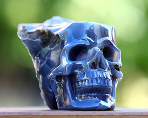 9.6" Amethyst Geode Agate Hand Carved Crystal Geode Skull Sculpture