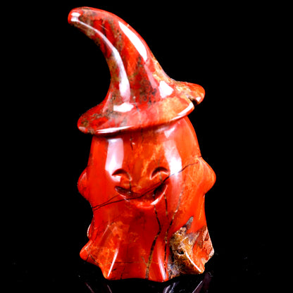 3.6” Natural Red Jasper Hand Carved Crystal Wizard Ghost Sculpture, Halloween Gift