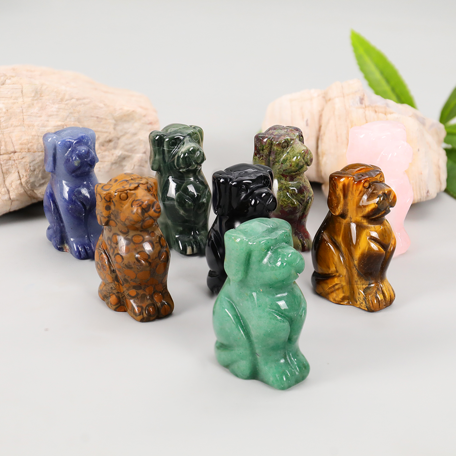 Natural Agate Stone Carved Small Dog Decor, Cute Dog Sculpture for fengshui
