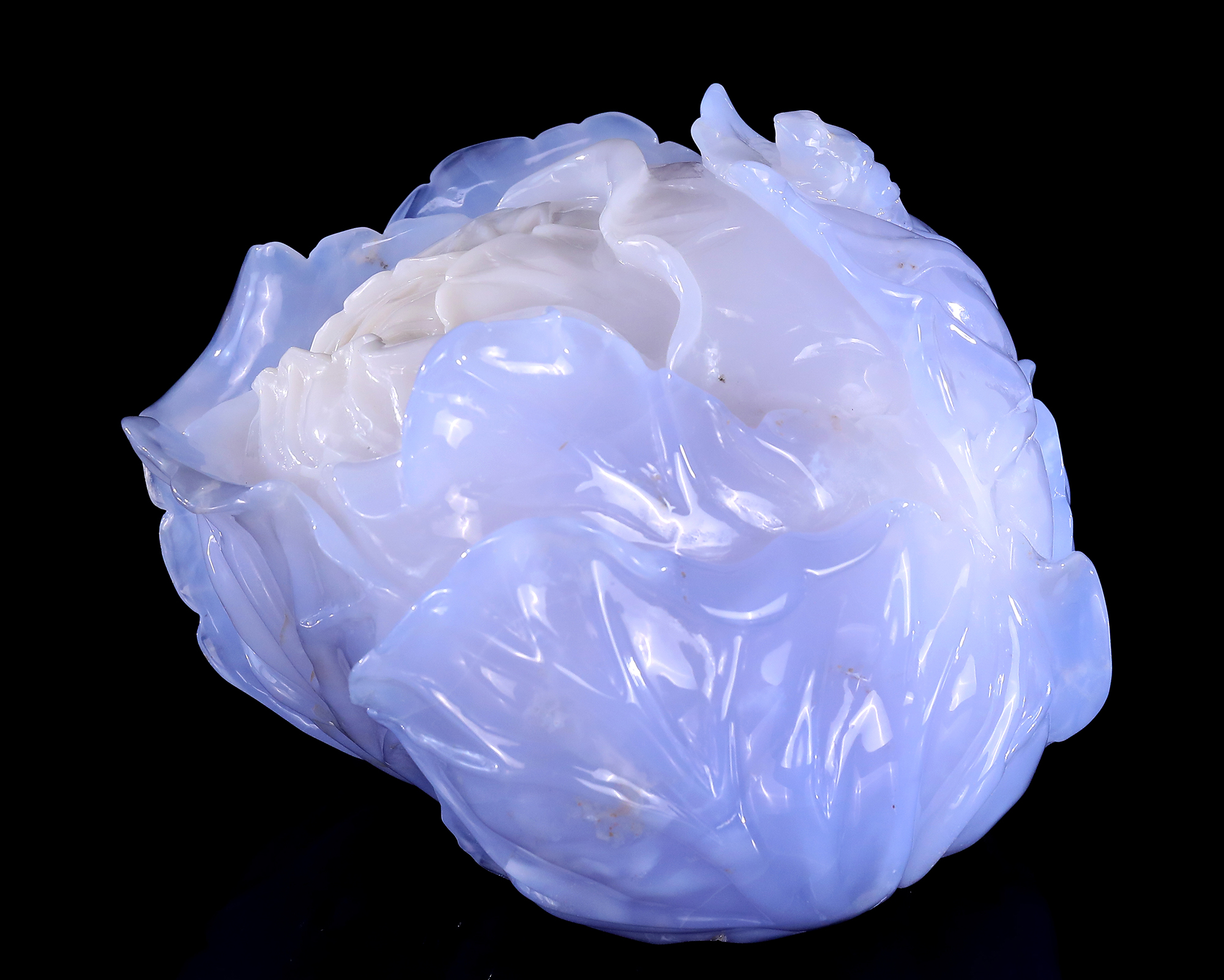 6.9" Blue Chalcedony Cabbage Carving Sculpture – Hand-Carved Natural Gemstone Vegetable Art