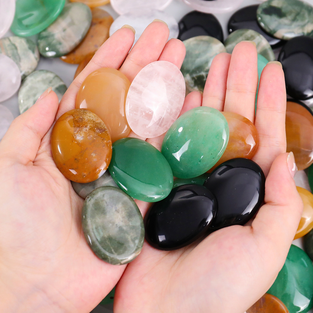 Oval Jade Massage Stones Set - Natural Gemstone Stress Relief Stones for Body Relaxation, Face & Muscle Massage
