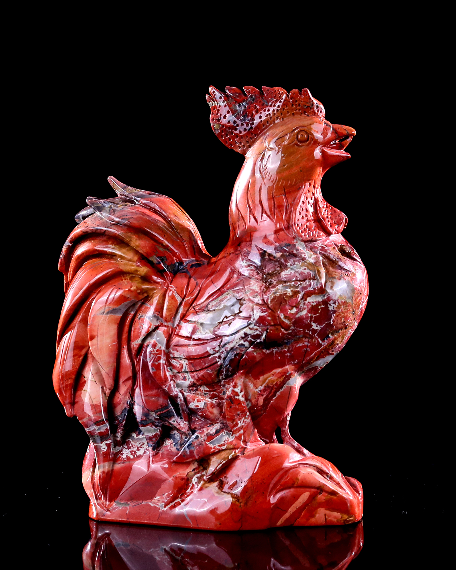8.3" Red Jasper Carved Cock Sculpture, Vibrant Gemstone Art for Decor & Collection