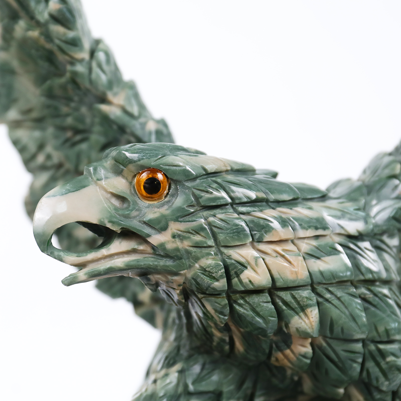 16.5" Natural Nine-Dragon Jade Eagle Feng Shui Sculpture - Large Hand-Carved Lucky Decor Statue
