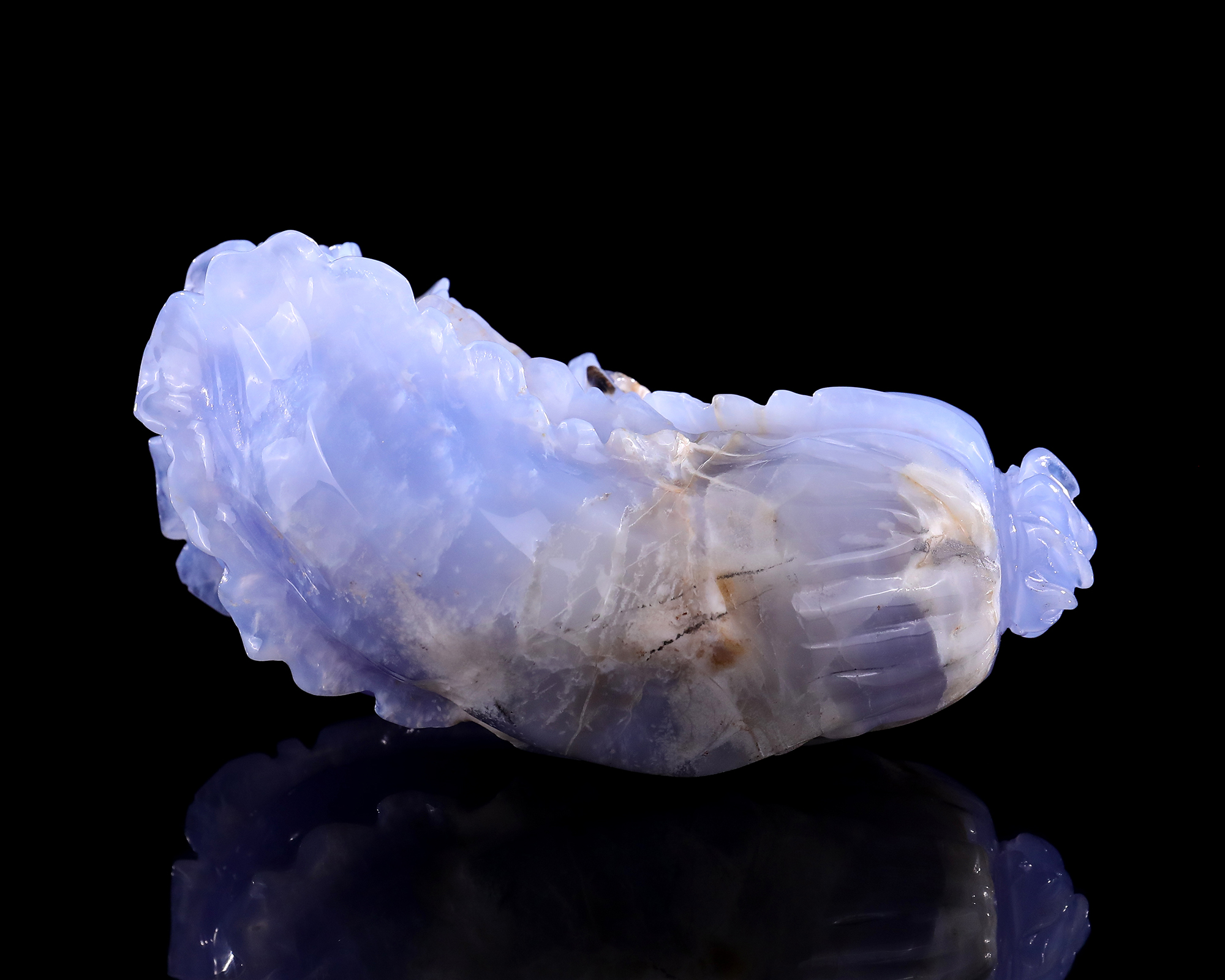 Natural Blue Chalcedony Hand-Carved Realistic Cabbage Ornament - Lucky Wealth Decor