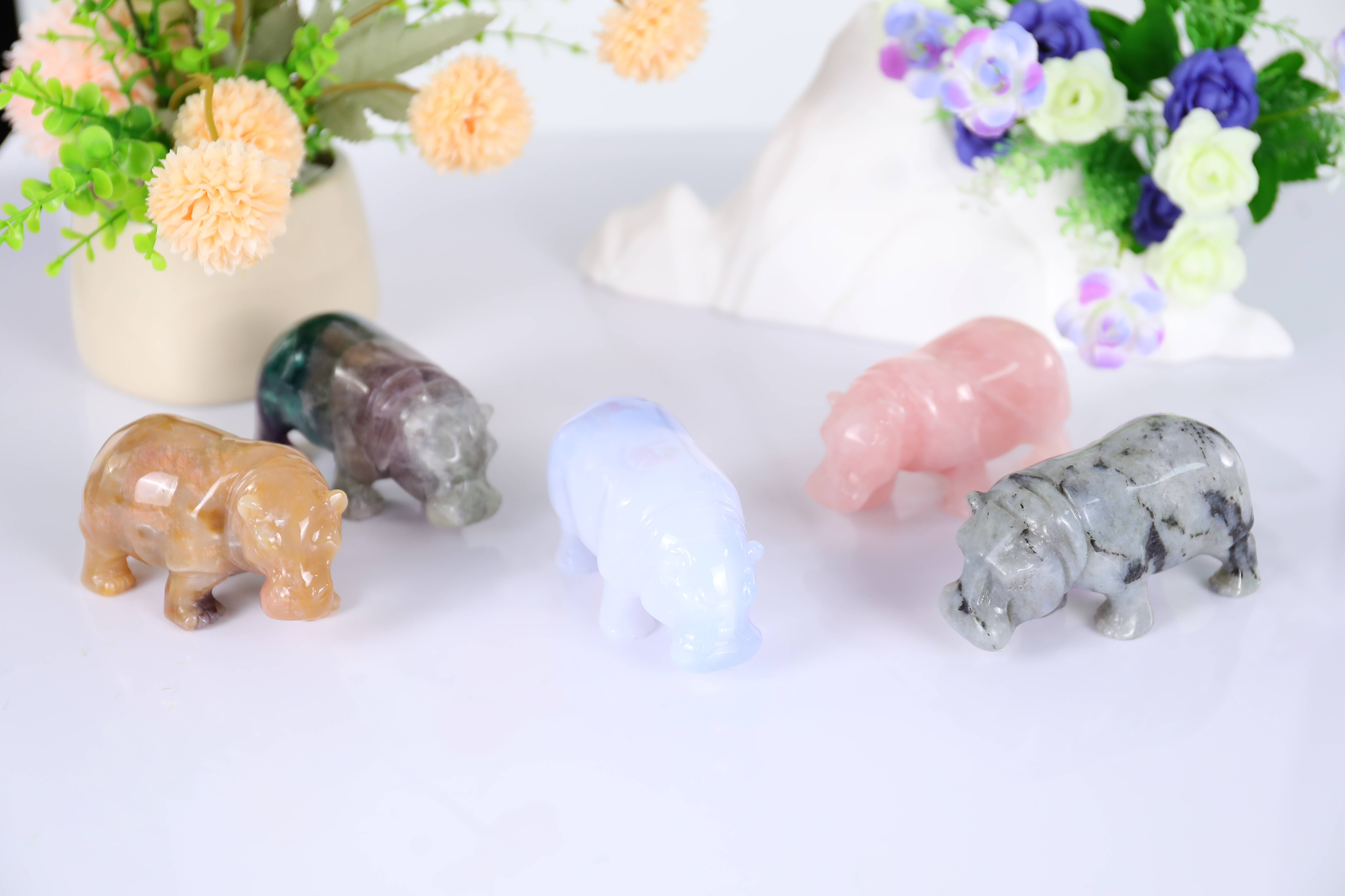 Artisan-Made Mini Hippo Carvings in Multiple Natural Jade Types - Perfect Gift for Collectors
