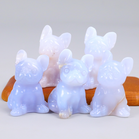 Natural Blue Chalcedony Carved Dog Decor, Mini Dog Sculpture,Fengshui Decor