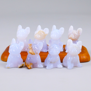 Natural Blue Chalcedony Carved Dog Decor, Mini Dog Sculpture,Fengshui Decor