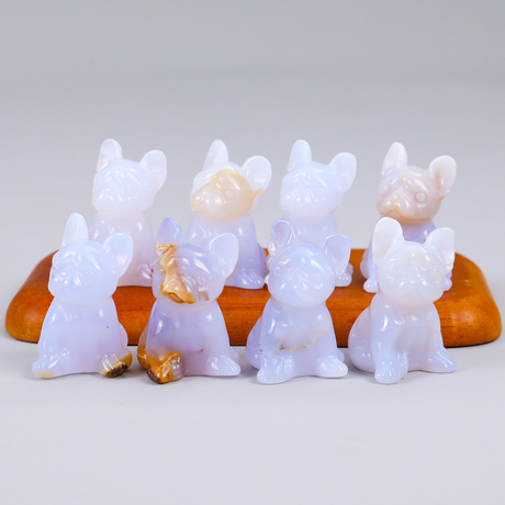Natural Blue Chalcedony Carved Dog Decor, Mini Dog Sculpture,Fengshui Decor