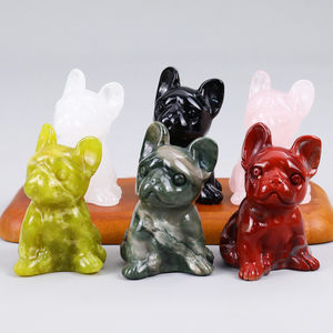 Handcrafted Mini Crystal Dog Sculpture, Natural Gemstone Dog Carving