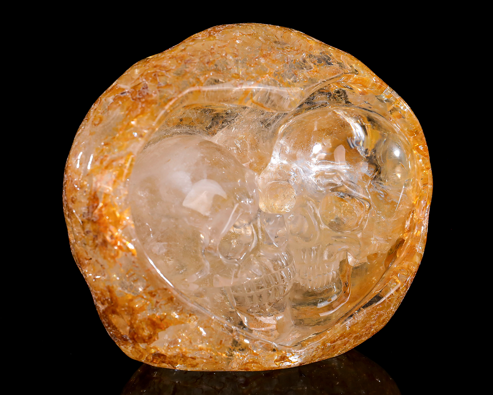 4.6-inch Clear Quartz Double Skulls – Artisanal Crystal Sculpture of Connection & Mystique