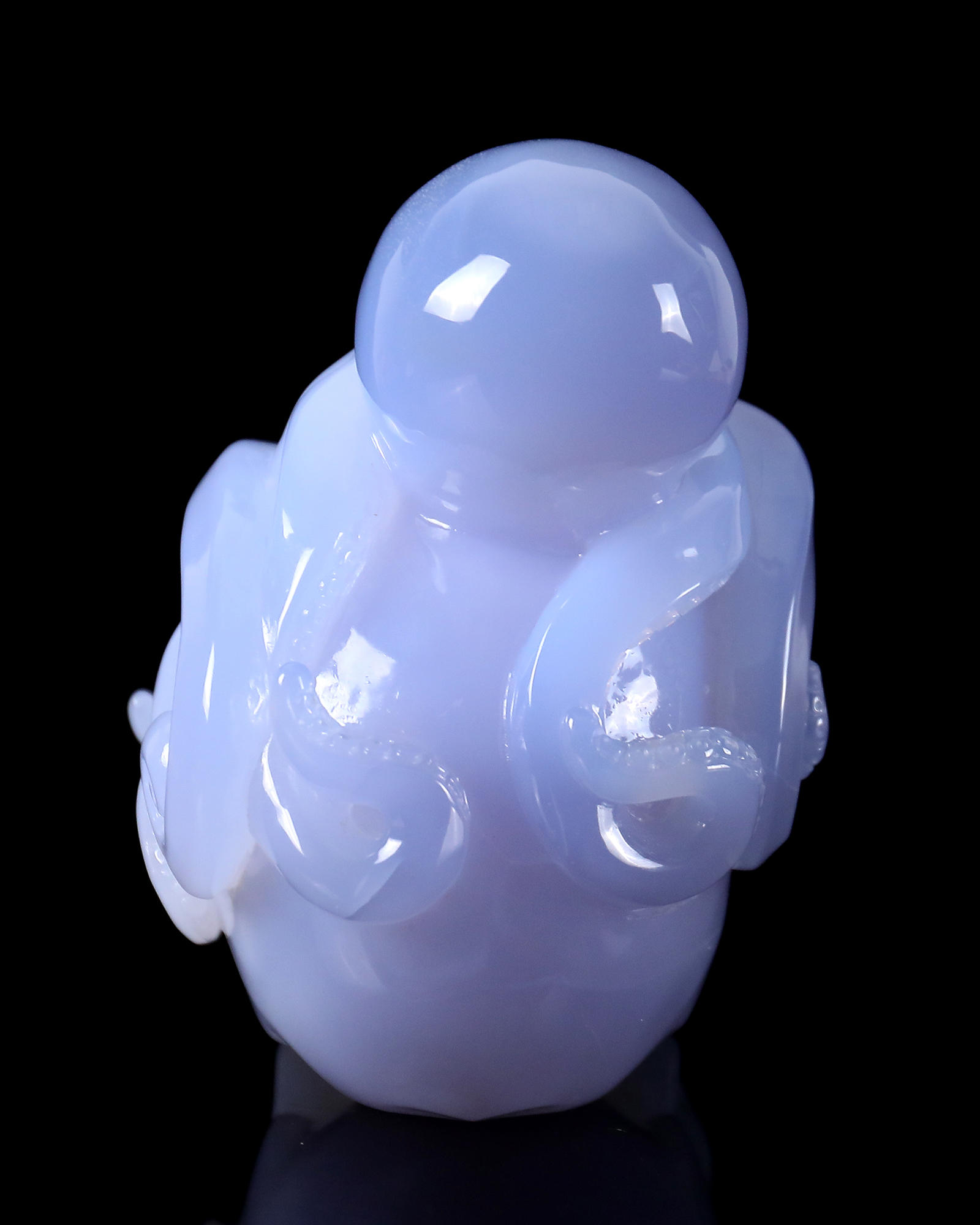 6.5 Inch Blue Chalcedony Hand-Carved Skull & Octopus Sculpture - Exquisite Craftsmanship Artwork