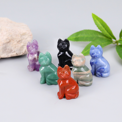 Natural Gemstone Mini Cat Carving, Crystal Cute Cat Sculpture
